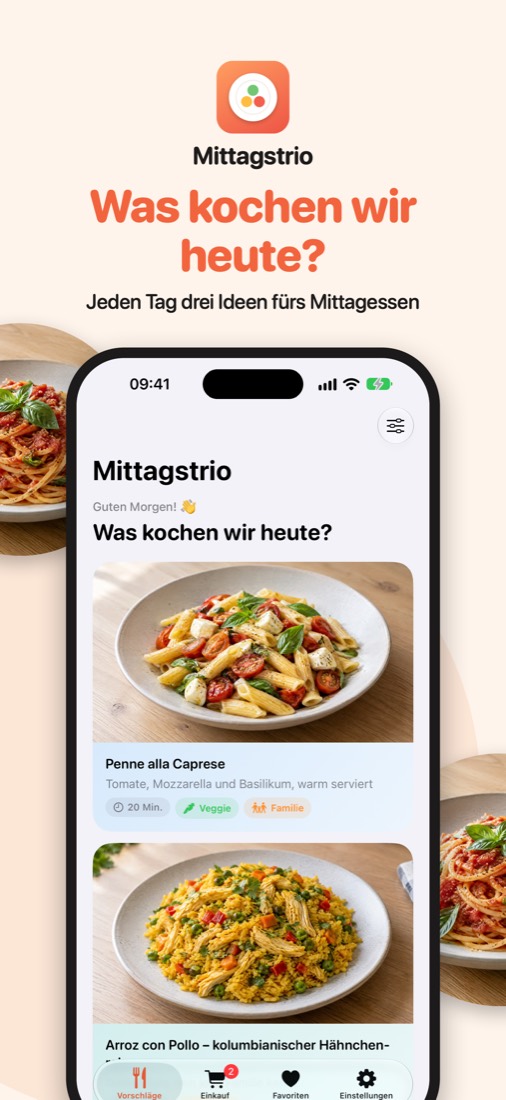 Startseite mit drei Vorschlägen