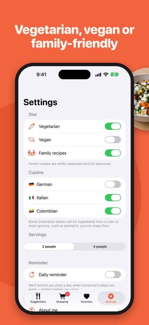 Settings for diet and cuisine